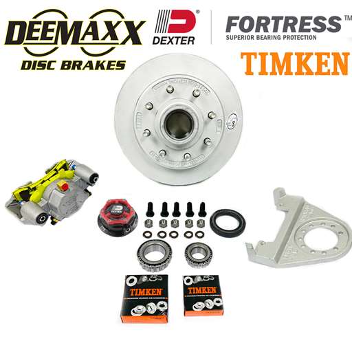 DeeMaxx® 7,000 lbs. Disc Brake Kit with 9/16" Studs for One Wheel with Maxx Coating Caliper, Timken® Bearings, and Dexter® Fortress® Aluminum Oil Cap - DM7KMAXX916-F-TK