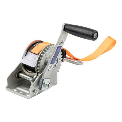 Hand Crank Winch with 15' Strap & Bow Loop (900 lbs, 6.5" Handle)